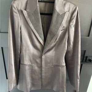 The Row Elegant Satin Form Fitting Black Blazer